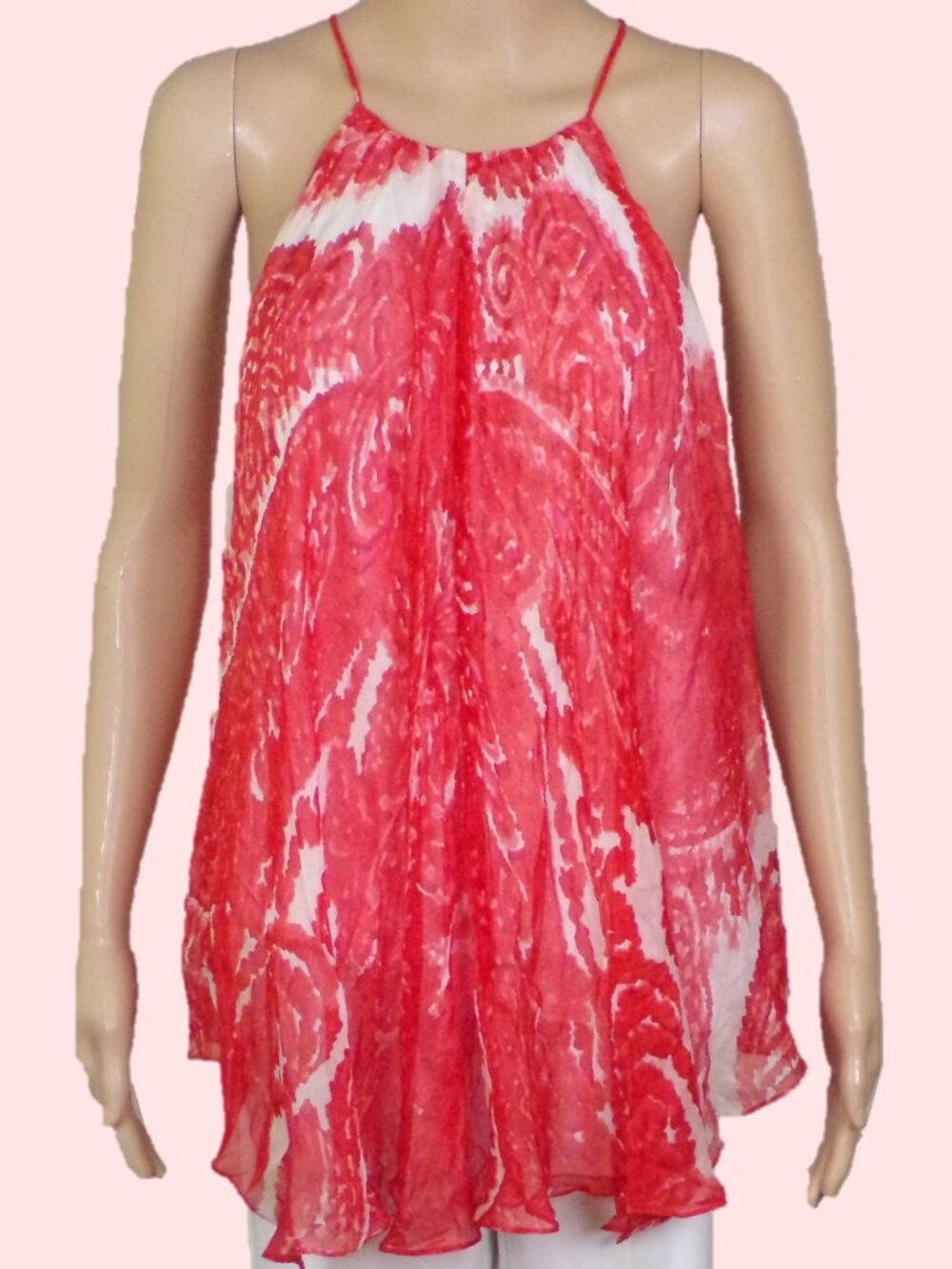 SILK! MILLY size 4 red-orange off-the-shouldr tunic top 100% silk dry clean only